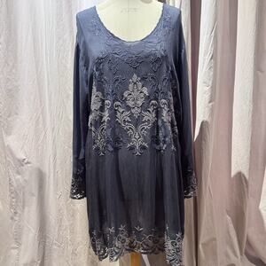 Johnny Was Heavily Embroidered Cupro Rayon Caftan Dress L